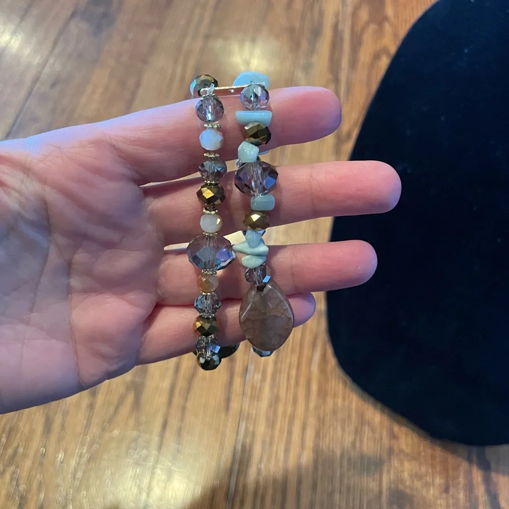 Bracelet set of two elastic beaded bracelets